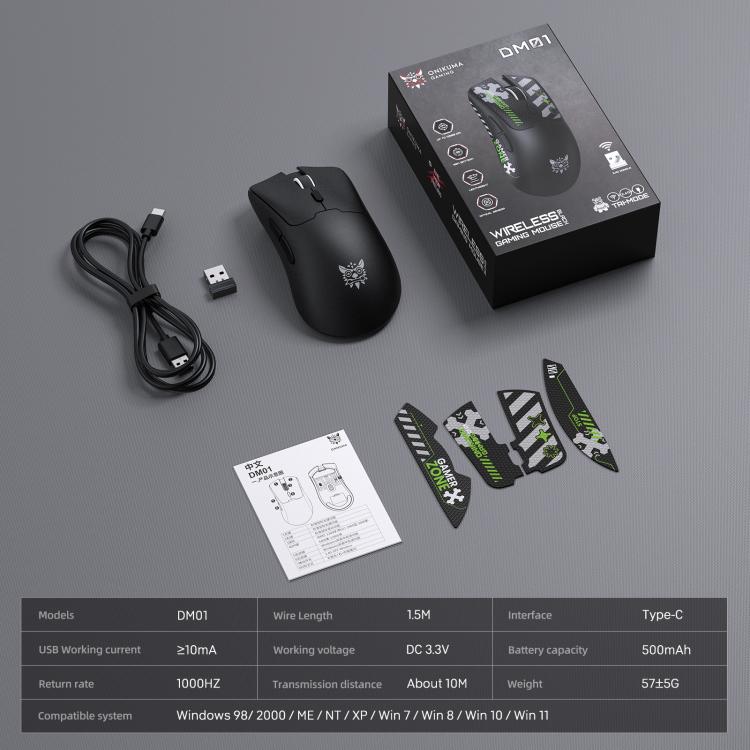 ONIKUMA DM01 12800DPI 2.4GHz + BT + Wired Tri-mode Gaming Mouse, DM01