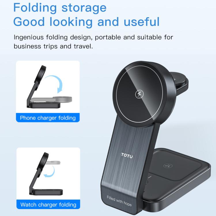 TOTU CW-1-W 3 in 1 Magnetic Wireless Charger Dock for Phone Earbuds Watch, CW-1-W