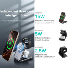 TOTU CW-4-W Wireless Charging Station 3 in 1 Magnetic Folding Charger Stand for Phone Watch Earbuds, CW-4-W