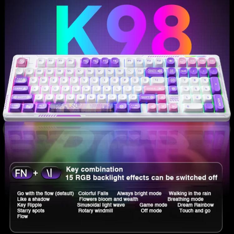LINGBAO K98 101 Keys Triple-mode Wireless Game Keyboard, Black Pink-Grey Wood Axis V4-Korean, Blue-Grey Wood Axis V4-Korean, Black Red-Grey Wood Axis V3-Korean, Black Red-Grey Wood Axis V3-Russian, Blue-Grey Wood Axis V4-Russian