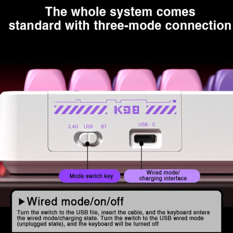 LINGBAO K98 101 Keys Triple-mode Wireless Game Keyboard, Black Pink-Grey Wood Axis V4-Korean, Blue-Grey Wood Axis V4-Korean, Black Red-Grey Wood Axis V3-Korean, Black Red-Grey Wood Axis V3-Russian, Blue-Grey Wood Axis V4-Russian