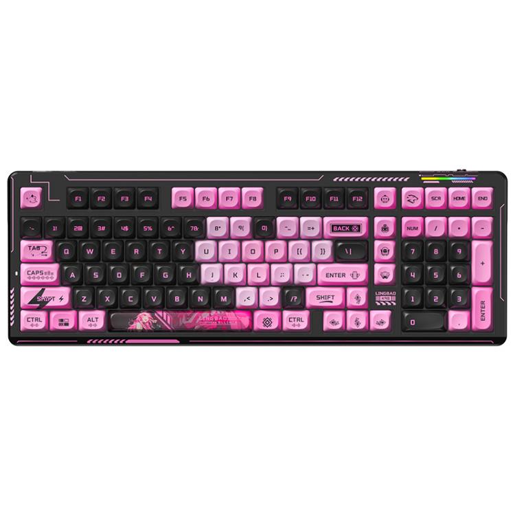 LINGBAO K98 101 Keys Triple-mode Wireless Game Keyboard, Black Pink-Flower Field Axis, Black Red-Red Rabbit Axis, Blackberry Powder-Red Rabbit Axis Pro, Blackberry Powder-Glazed Tile Axis, White Purple-Flower Field Axis, Purple-Red Rabbit Axis Pro     ...