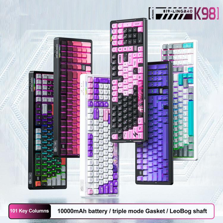 LINGBAO K98 101 Keys Triple-mode Wireless Game Keyboard, Black Pink-Flower Field Axis, Black Red-Red Rabbit Axis, Blackberry Powder-Red Rabbit Axis Pro, Blackberry Powder-Glazed Tile Axis, White Purple-Flower Field Axis, Purple-Red Rabbit Axis Pro     ...