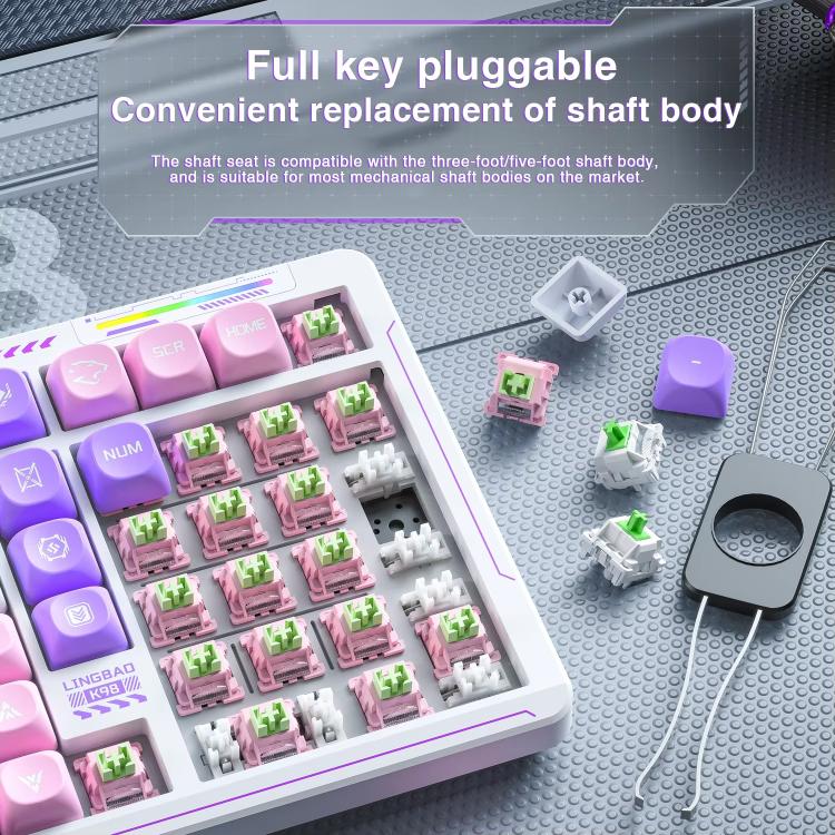 LINGBAO K98 101 Keys Triple-mode Wireless Game Keyboard, Black Pink-Flower Field Axis, Black Red-Red Rabbit Axis, Blackberry Powder-Red Rabbit Axis Pro, Blackberry Powder-Glazed Tile Axis, White Purple-Flower Field Axis, Purple-Red Rabbit Axis Pro     ...
