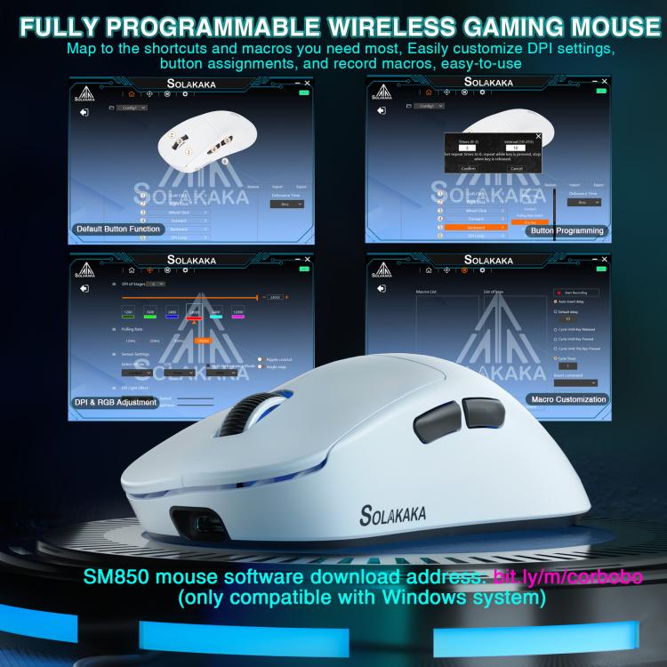 SOLAKAKA SM850 24000DPI 2.4GHz + BT + Wired Tri-mode Wireless Mouse, SM850