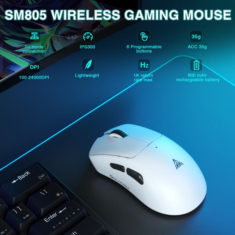 SOLAKAKA SM805 24000DPI 2.4GHz + BT + Wired Tri-mode Wireless Mouse, SM805