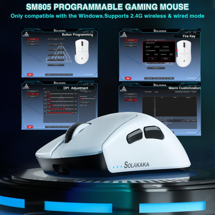 SOLAKAKA SM805 24000DPI 2.4GHz + BT + Wired Tri-mode Wireless Mouse, SM805