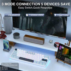 SOLAKAKA SK961 Tri-mode RGB 61 Keys Wireless Mechanical Keyboard, Red Axis