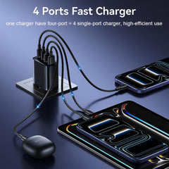USAMS T70 CC330 40W Dual USB-A and Dual USB-C / Type-C 4-Port GaN Fast Charger, EU Plug