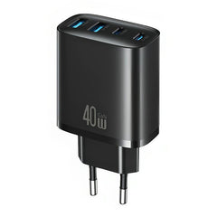 USAMS T70 CC330 40W Dual USB-A and Dual USB-C / Type-C 4-Port GaN Fast Charger, EU Plug