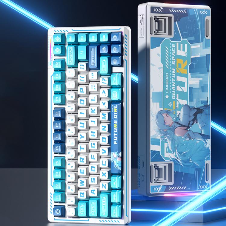 LINGBAO K75 82 Keys Triple-Mode Wireless Mechanical Keyboard, Blue White-Hanada Axis, Blue White-Smoky Purple Axis, Black Red White-Red Rabbit Axis PRO, Black Red-Blue Feather Axis