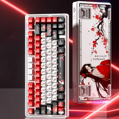 LINGBAO K75 82 Keys Triple-Mode Wireless Mechanical Keyboard, Blue White-Hanada Axis, Blue White-Smoky Purple Axis, Black Red White-Red Rabbit Axis PRO, Black Red-Blue Feather Axis