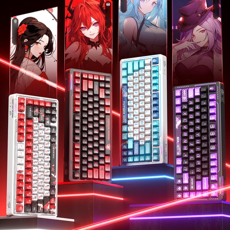 LINGBAO K75 82 Keys Triple-Mode Wireless Mechanical Keyboard, Blue White-Hanada Axis, Blue White-Smoky Purple Axis, Black Red White-Red Rabbit Axis PRO, Black Red-Blue Feather Axis