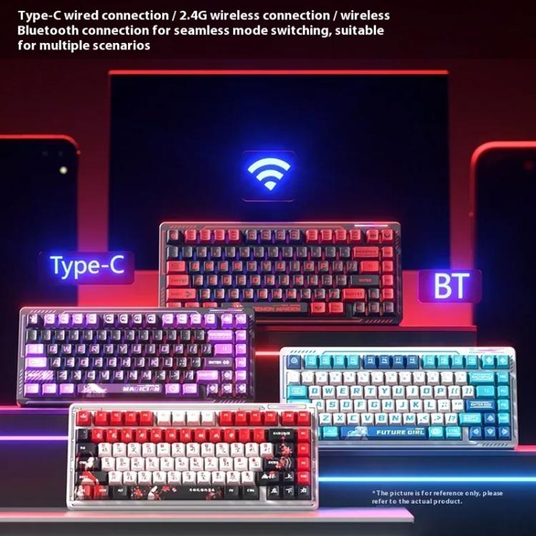 LINGBAO K75 82 Keys Triple-Mode Wireless Mechanical Keyboard, Blue White-Hanada Axis, Blue White-Smoky Purple Axis, Black Red White-Red Rabbit Axis PRO, Black Red-Blue Feather Axis