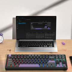 LINGBAO K87 Tri-Mode Hot Swap Mechanical Keyboard, Black-Gray Wood Axis, Black White-Gray Wood Axis