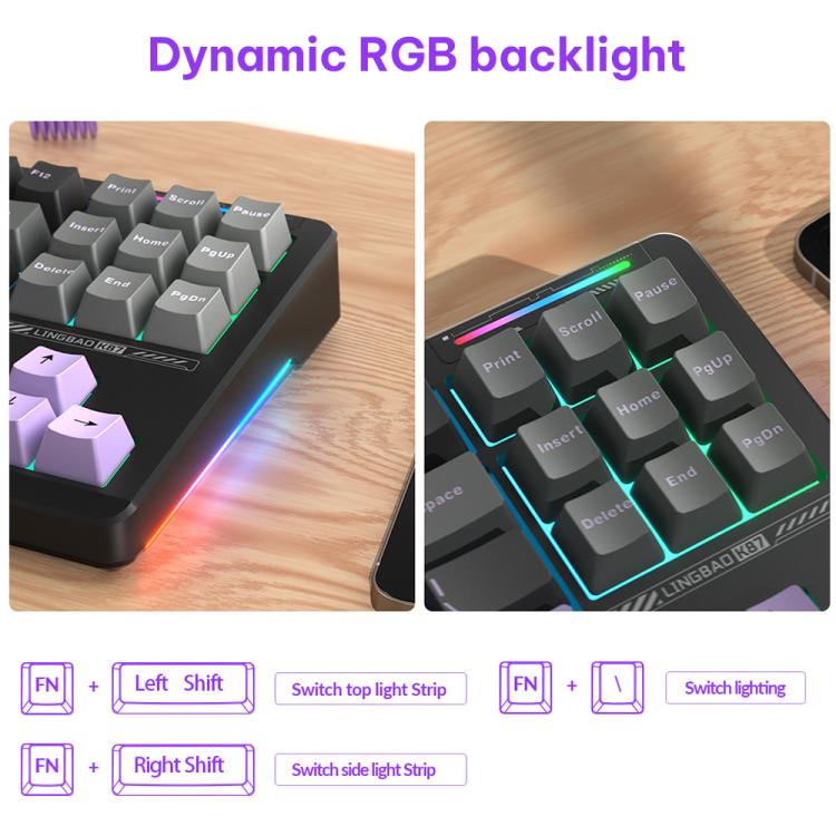 LINGBAO K87 Tri-Mode Hot Swap Mechanical Keyboard, Black-Gray Wood Axis, Black White-Gray Wood Axis