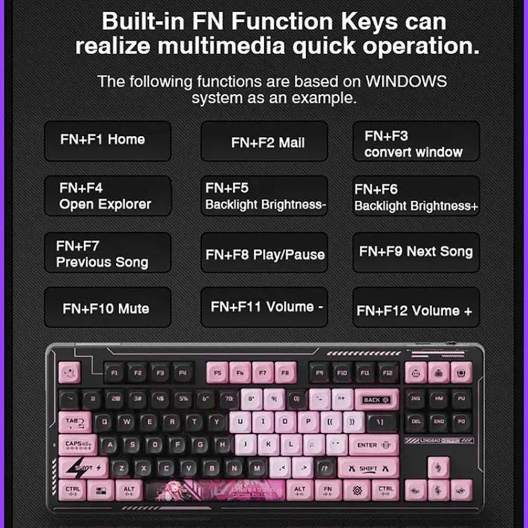 LINGBAO K87 Pro Tri-Mode Hot Swap Game Mechanical Keyboard, Elinia-Hanada Axis, Wu Kong-Hanada Axis, Lucinel-Hanada Axis, Serafina-Hanada Axis