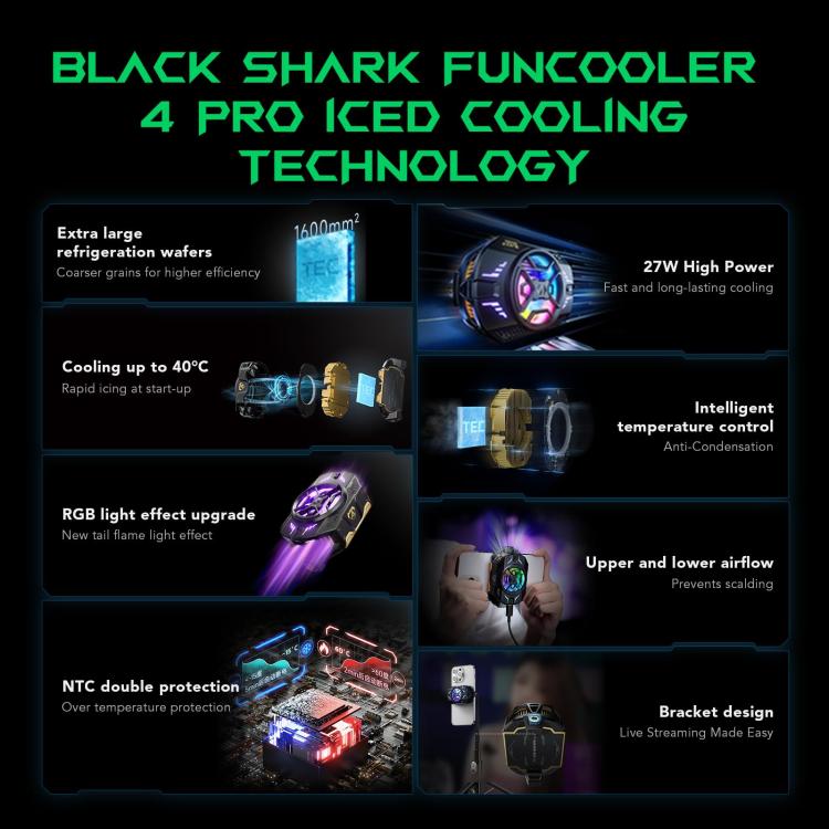 Black Shark Fun-Cooler 4 Pro Professional Semiconductor Cooling Back Clip Phone Radiator, Fun-Cooler 4 Pro