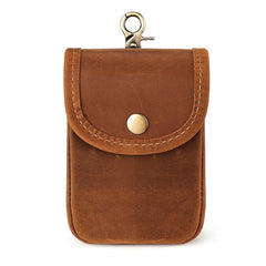 Vintage Genuine Leather Men Small Waist Bag Cigarette Case Keys Coin Purse