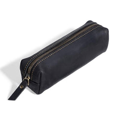 Crazy Horse Leather Stationery Pencil Case Zippered Storage Bag