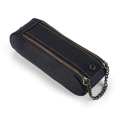 Vintage Genuine Leather Portable Double Zippers Pen Pouch Pencil Case