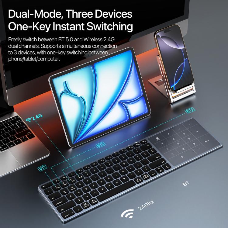 DUX DUCIS LK Pro Series Universal Dual-Mode Aluminum Alloy Wireless Keyboard With Touch Digital Panel, LK Pro Series
