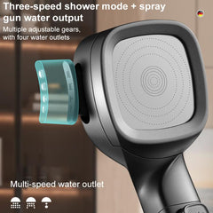 Multifunctional 4-Speed Pressurized Spray Gun Filter Shower Head with One Button Water Stop Function