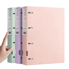 A4 Thickened Four-hole Document Storage Binder Folder, Blue+Pink+Purple with Hole Puncher, Pink+Purple+Green with Hole Puncher