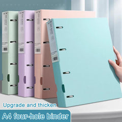 A4 Thickened Four-hole Document Storage Binder Folder, Blue+Pink+Purple with Hole Puncher, Pink+Purple+Green with Hole Puncher