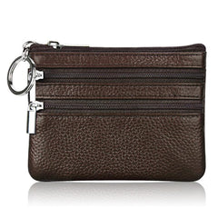Genuine Leather Double Zipper Key Coin Purse