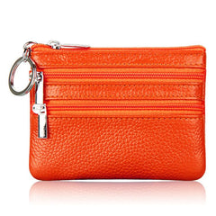 Genuine Leather Double Zipper Key Coin Purse
