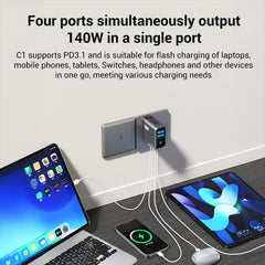 P3 148W USB-A and USB-C / Type-C Quad-Port AI Smart Display GaN Fast Charger, US Plug, EU Plug
