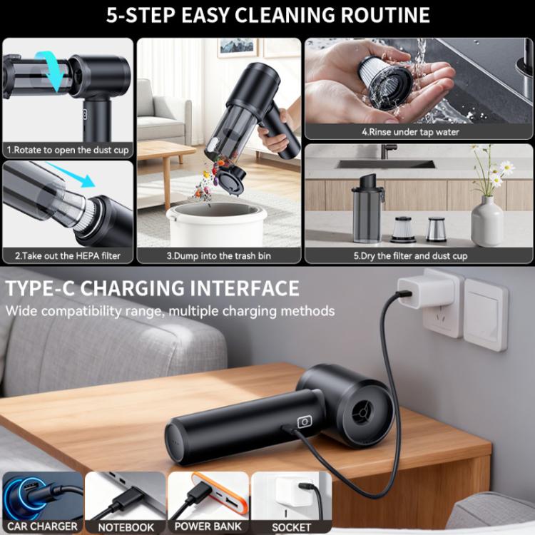 SUITU Handheld Wireless Charging Blow Suction Dual Use Car Vacuum Cleaner, One Touch Dustbin Emptying, Ordinary Dustbin