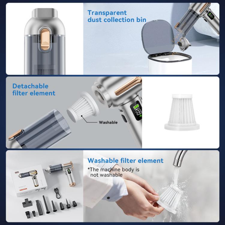 SUITU Digital Display Handheld Blow Suction Combo Car Vacuum Cleaner, One Touch Dustbin Emptying, Extended Dustbin