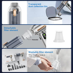 SUITU Digital Display Handheld Blow Suction Combo Car Vacuum Cleaner, One Touch Dustbin Emptying, Extended Dustbin