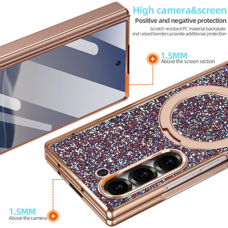 VIETAO Flash Diamond Privacy Tempered Glass Integrated Magnetic Bracket Phone Case, For Samsung Galaxy Z Fold7 5G, For Samsung Galaxy Z Fold6 5G