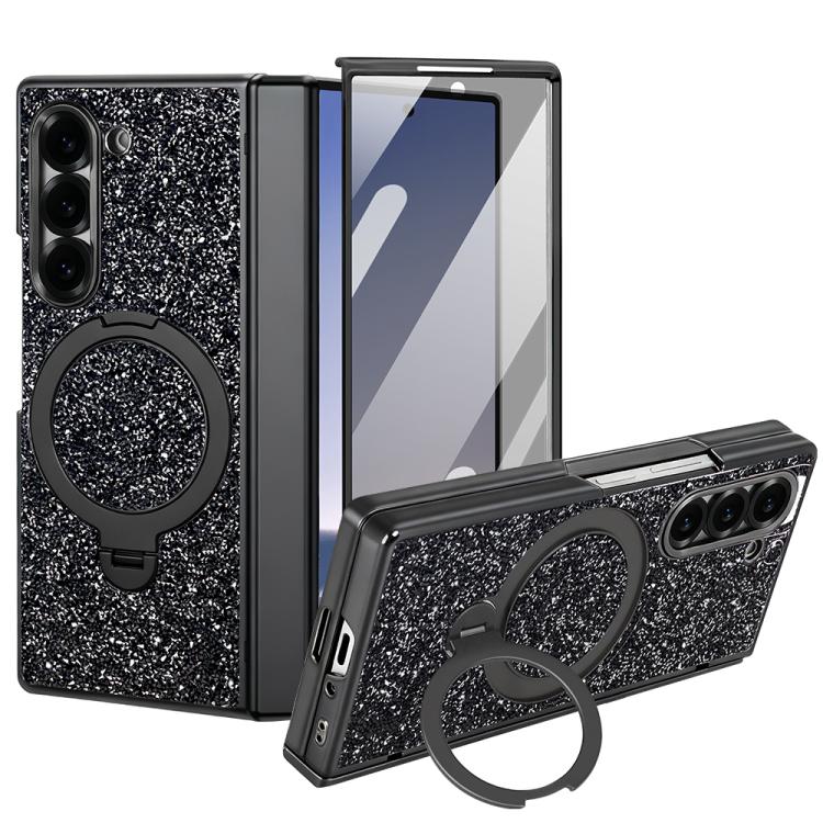 VIETAO Flash Diamond Privacy Tempered Glass Integrated Magnetic Bracket Phone Case, For Samsung Galaxy Z Fold7 5G, For Samsung Galaxy Z Fold6 5G