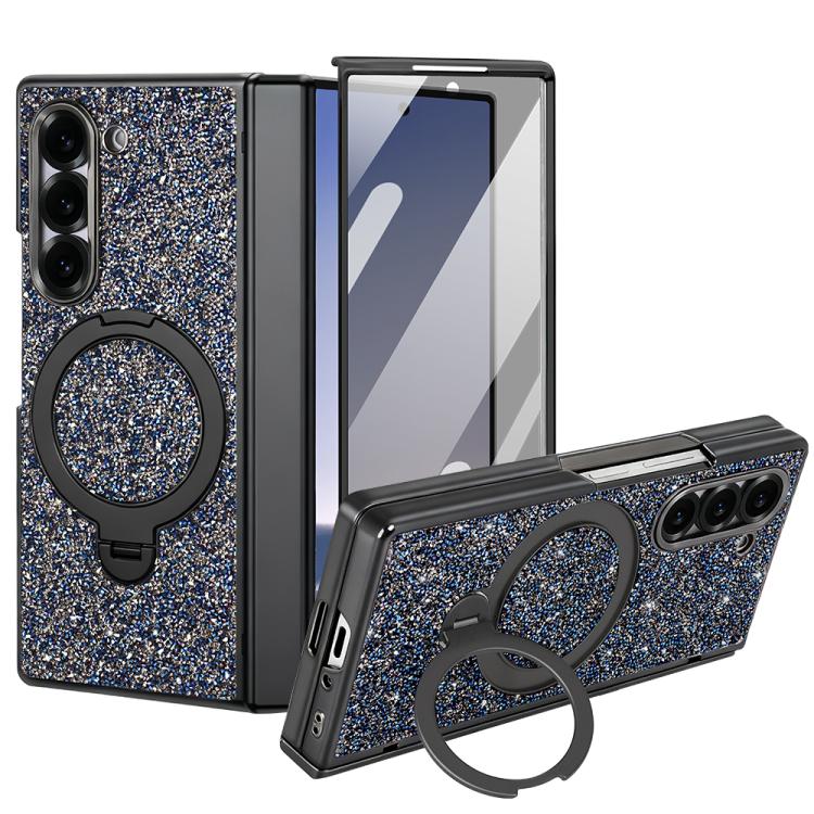 VIETAO Flash Diamond Privacy Tempered Glass Integrated Magnetic Bracket Phone Case, For Samsung Galaxy Z Fold7 5G, For Samsung Galaxy Z Fold6 5G