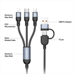 Yesido CA203 4 in 1 USB and Type-C to Type-C, 8 Pin, Micro USB 12W Multi-functional Charging Cable, Length: 1.2m