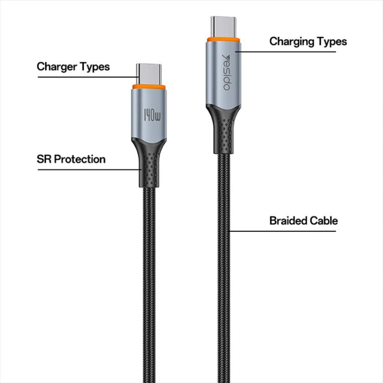 Yesido CA212 140W Type-C to Type-C Super Fast Charging Data Cable, Length: 1.2m