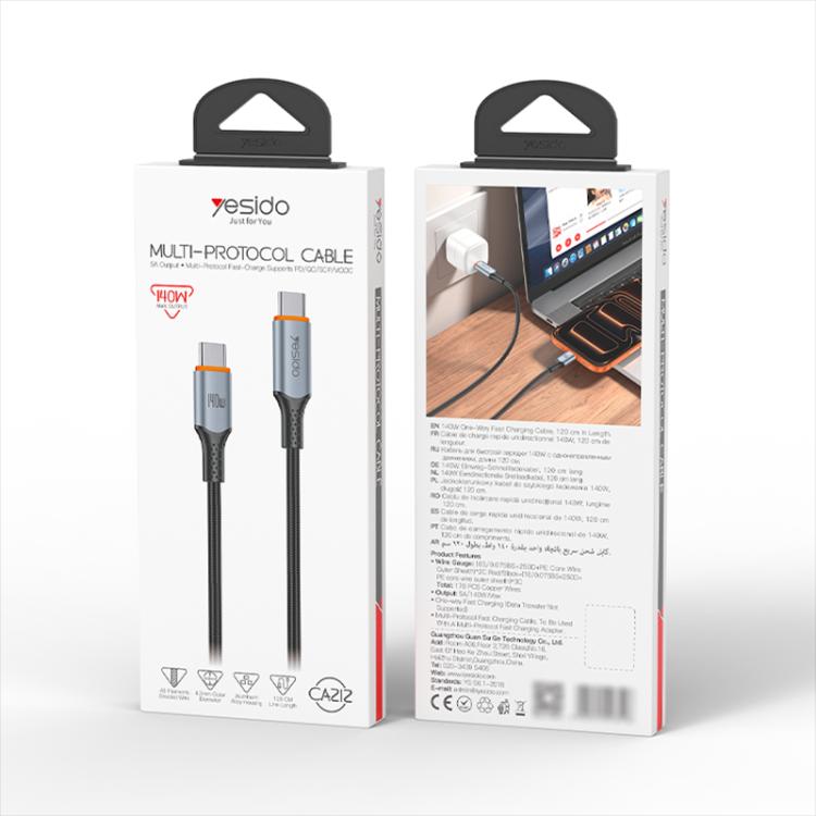 Yesido CA212 140W Type-C to Type-C Super Fast Charging Data Cable, Length: 1.2m