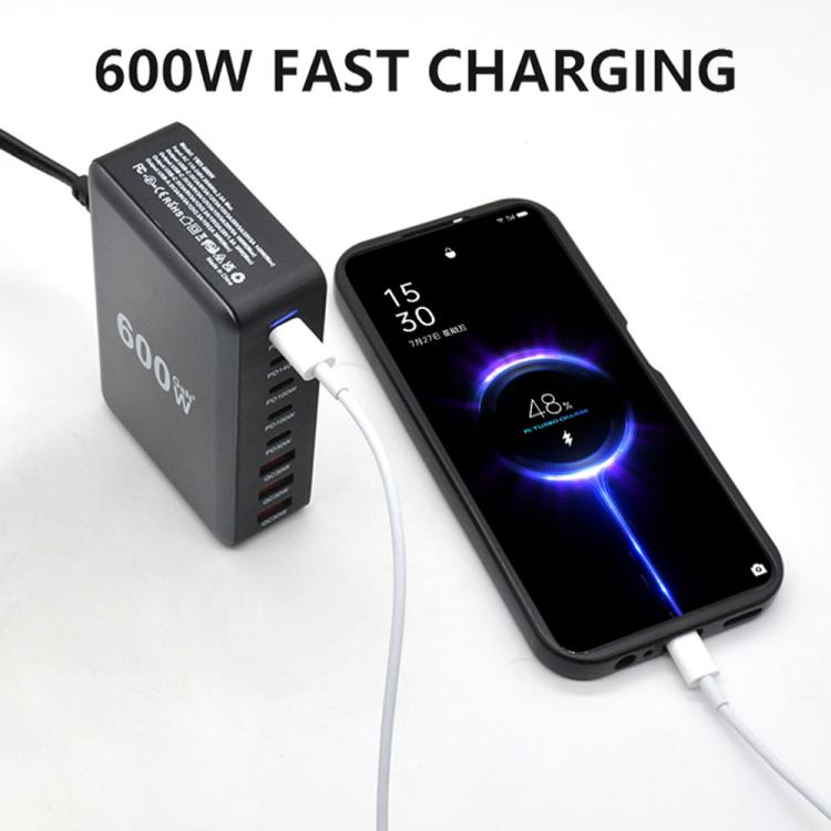 600W USB-C / Type-C and USB-A 8-Port High Power GaN Desktop Fast Charger, EU Plug, US Plug, UK Plug, AU Plug