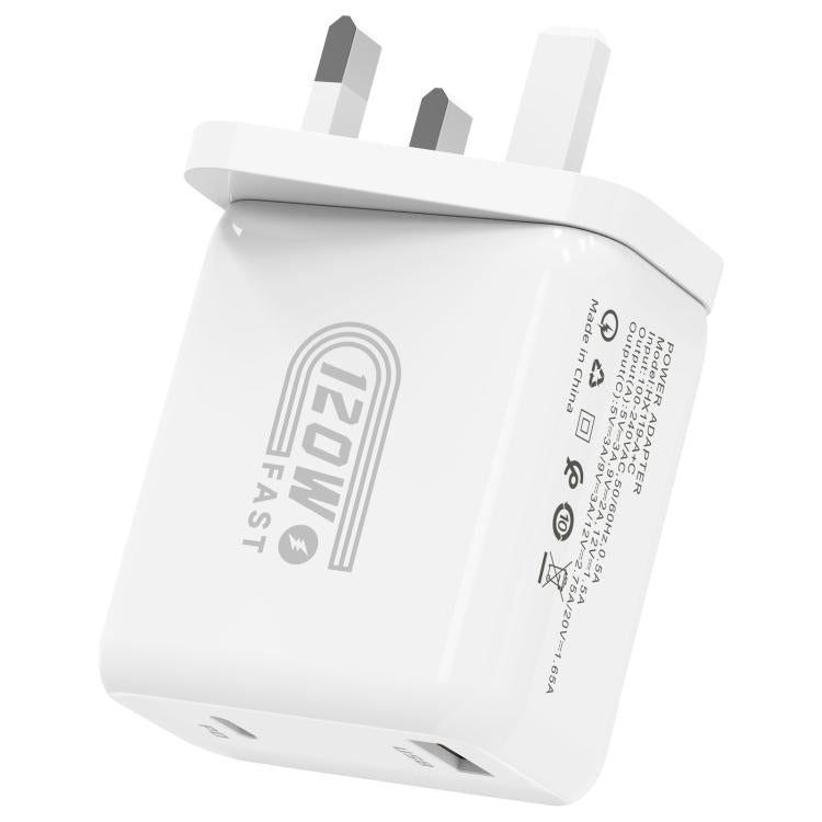 HX119 120W USB and Type-C Dual Interface Fast Charger, EU Plug, UK Plug, US Plug
