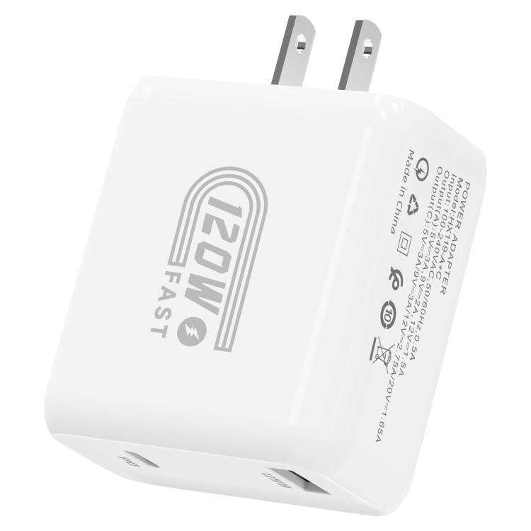 HX119 120W USB and Type-C Dual Interface Fast Charger, EU Plug, UK Plug, US Plug