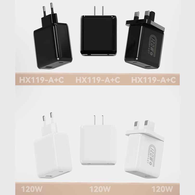 HX119 120W USB and Type-C Dual Interface Fast Charger, EU Plug, UK Plug, US Plug