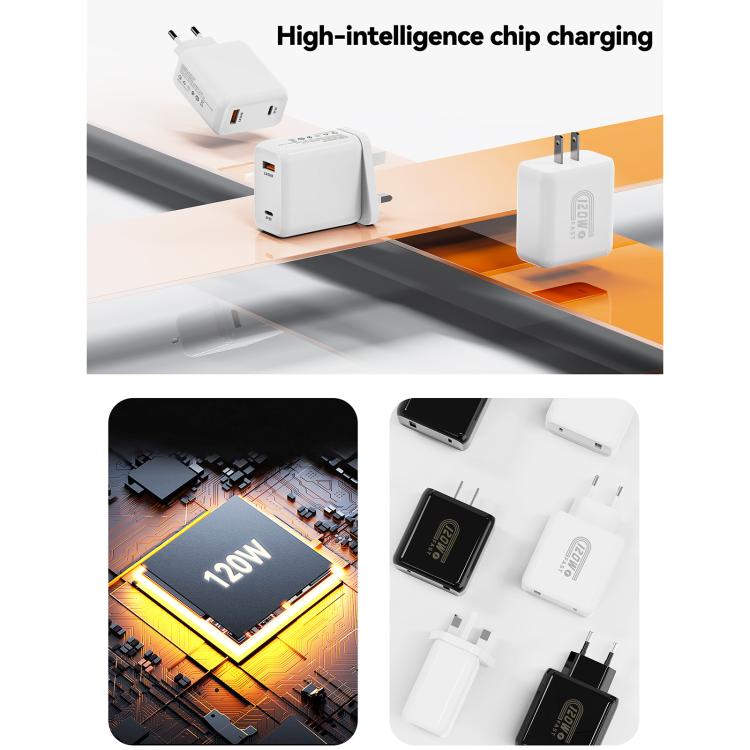 HX119 120W USB and Type-C Dual Interface Fast Charger, EU Plug, UK Plug, US Plug