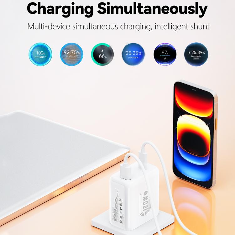 HX119 120W USB and Type-C Dual Interface Fast Charger, EU Plug, UK Plug, US Plug