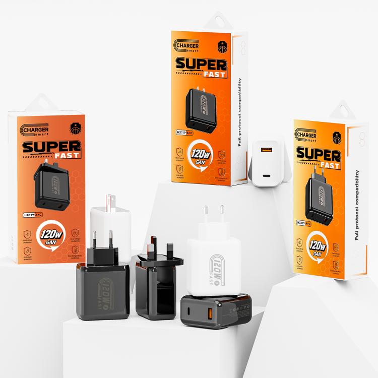 HX119 120W USB and Type-C Dual Interface Fast Charger, EU Plug, UK Plug, US Plug
