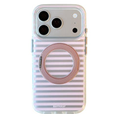 BAFFKKAF Frosted Stripes 360 Holder Airbag Double-Sided IMD Magnetic Phone Case, For iPhone 17 Pro Max, For iPhone 17 Pro, For iPhone 17, For iPhone 16 Pro Max, For iPhone 16 Pro