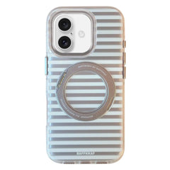 BAFFKKAF Frosted Stripes 360 Holder Airbag Double-Sided IMD Magnetic Phone Case, For iPhone 16, For iPhone 15 Pro Max, For iPhone 15 Pro, For iPhone 15